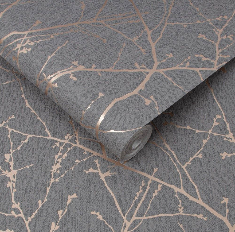 108612 Innocence Charcoal and Copper Superfresco Easy Wallpaper by Graham & Brown