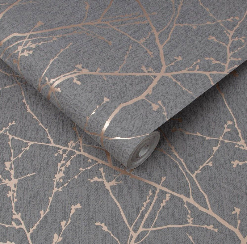 108612 Innocence Charcoal and Copper Superfresco Easy Wallpaper by Graham & Brown