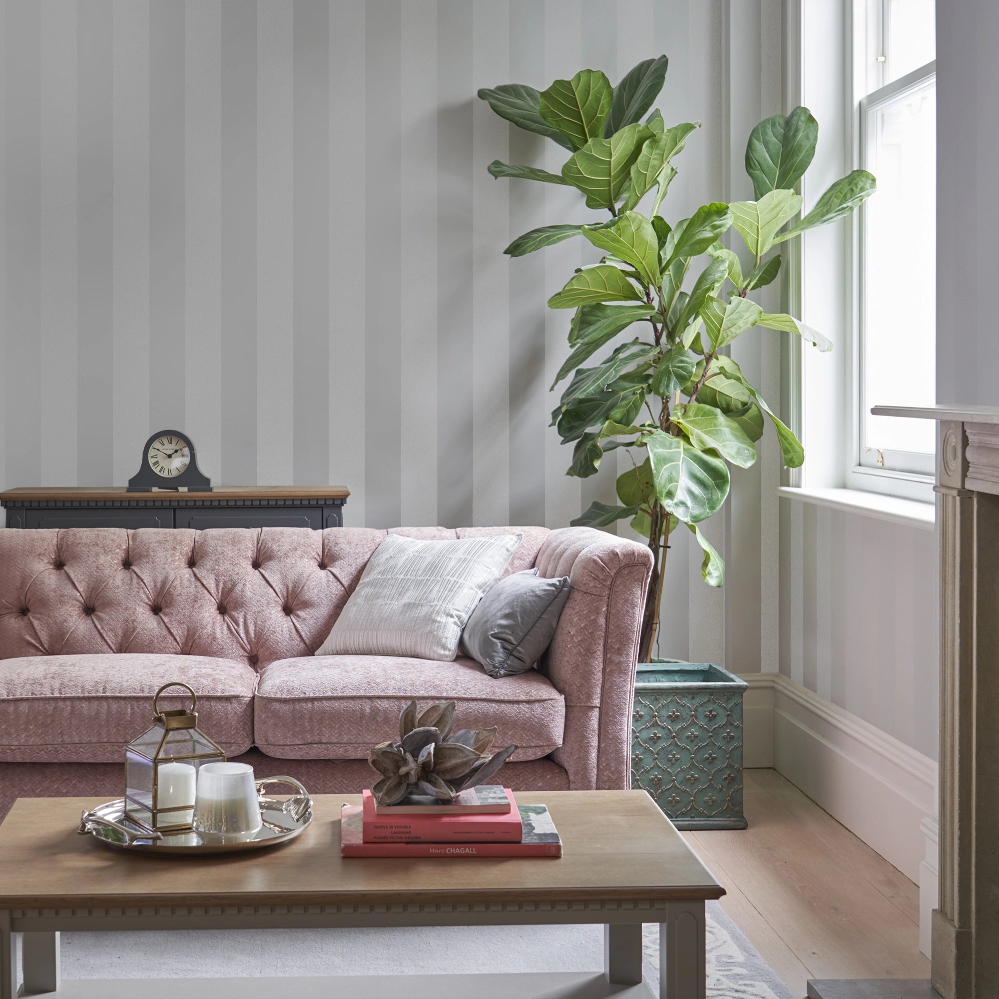 113338 Lille Pearlescent Stripe Wallpaper by Laura Ashley