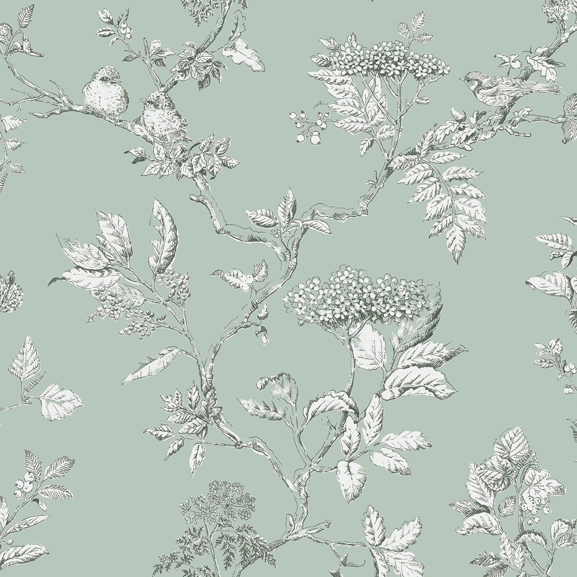 113345 Elderwood Duck Egg Wallpaper by Laura Ashley