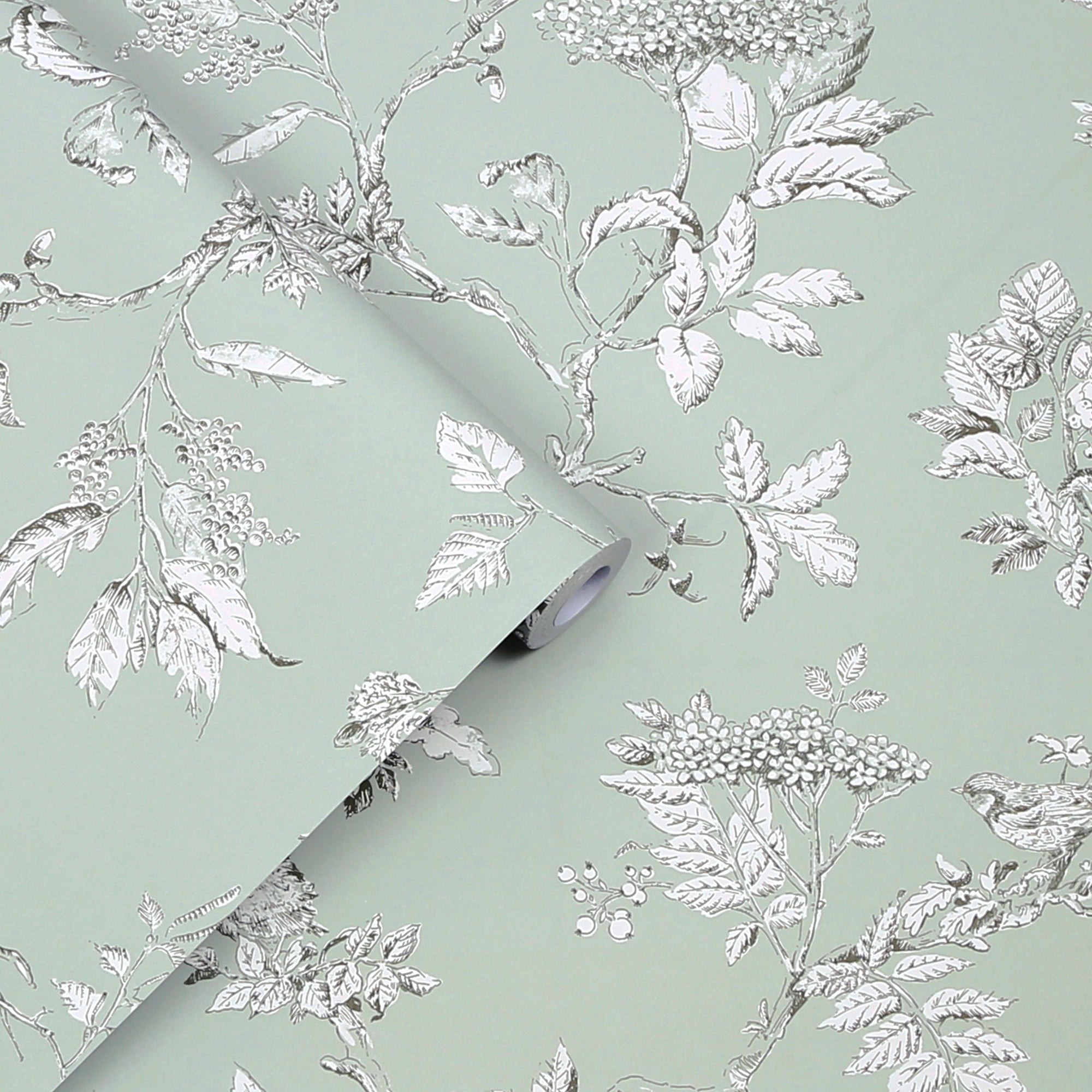 113345 Elderwood Duck Egg Wallpaper by Laura Ashley