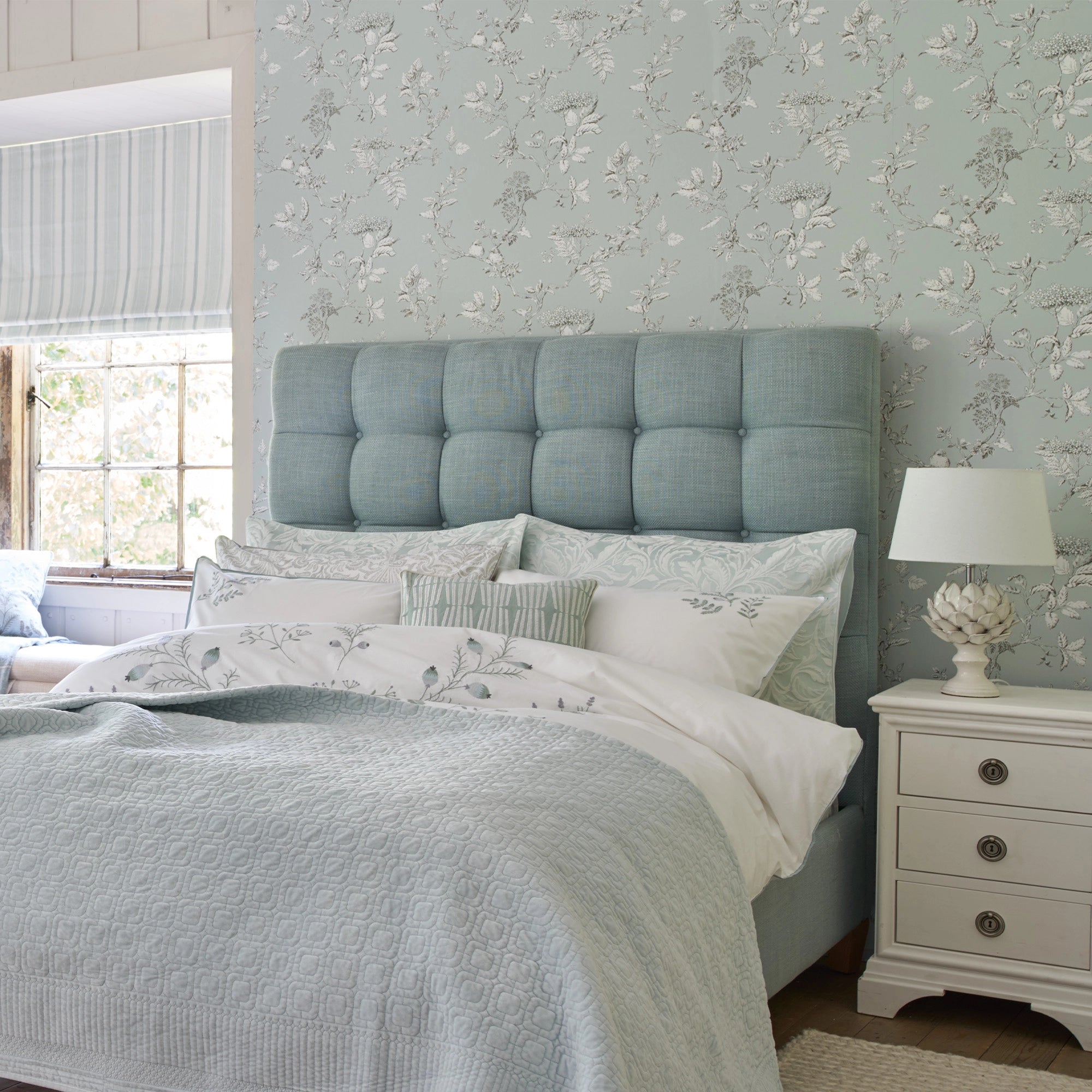 113345 Elderwood Duck Egg Wallpaper by Laura Ashley