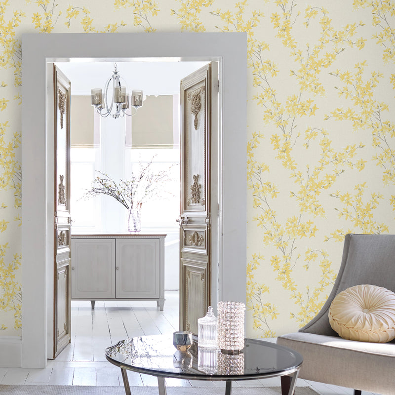 113350 Forsythia Sunshine Wallpaper by Laura Ashley