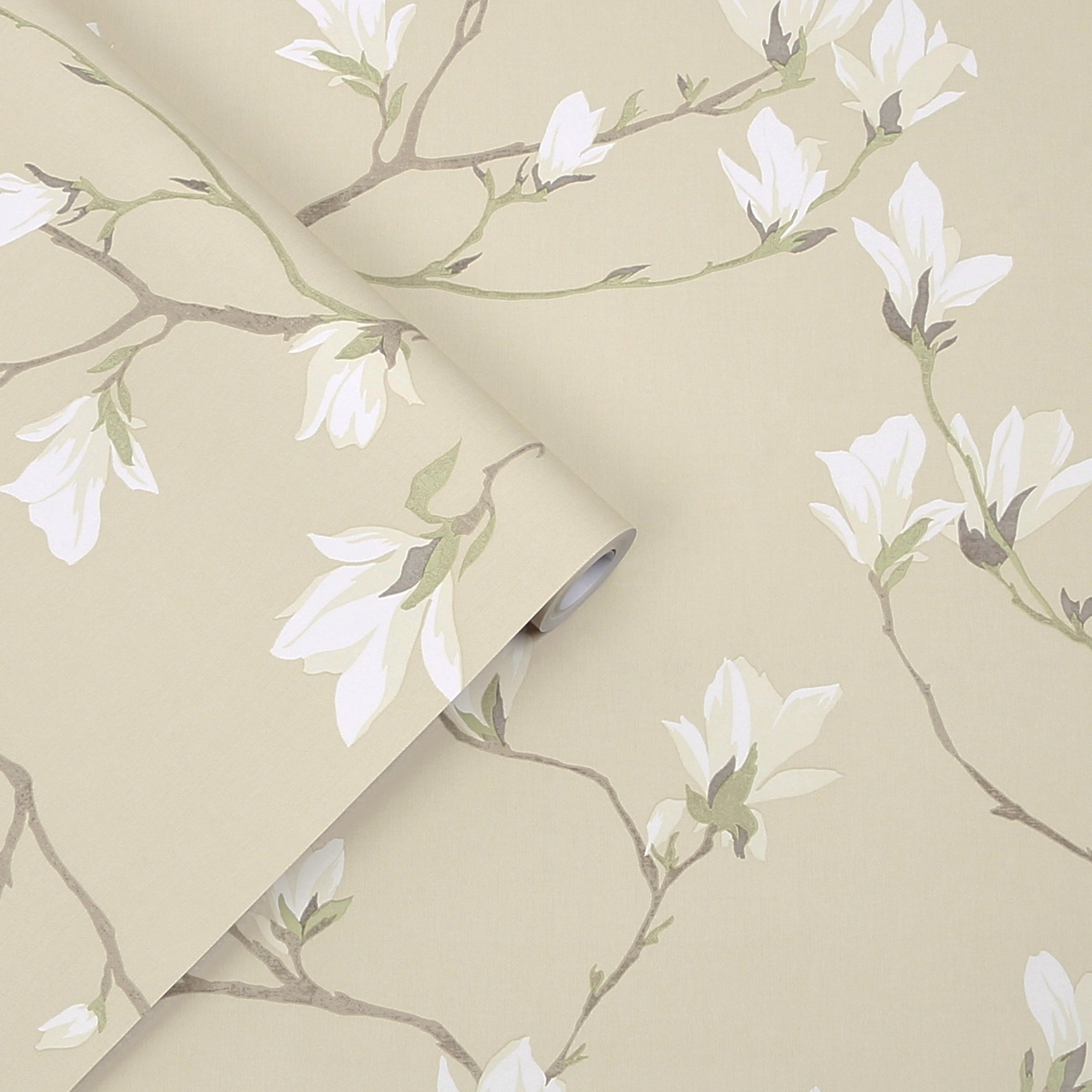 113353 Little Magnolia Natural Wallpaper by Laura Ashley