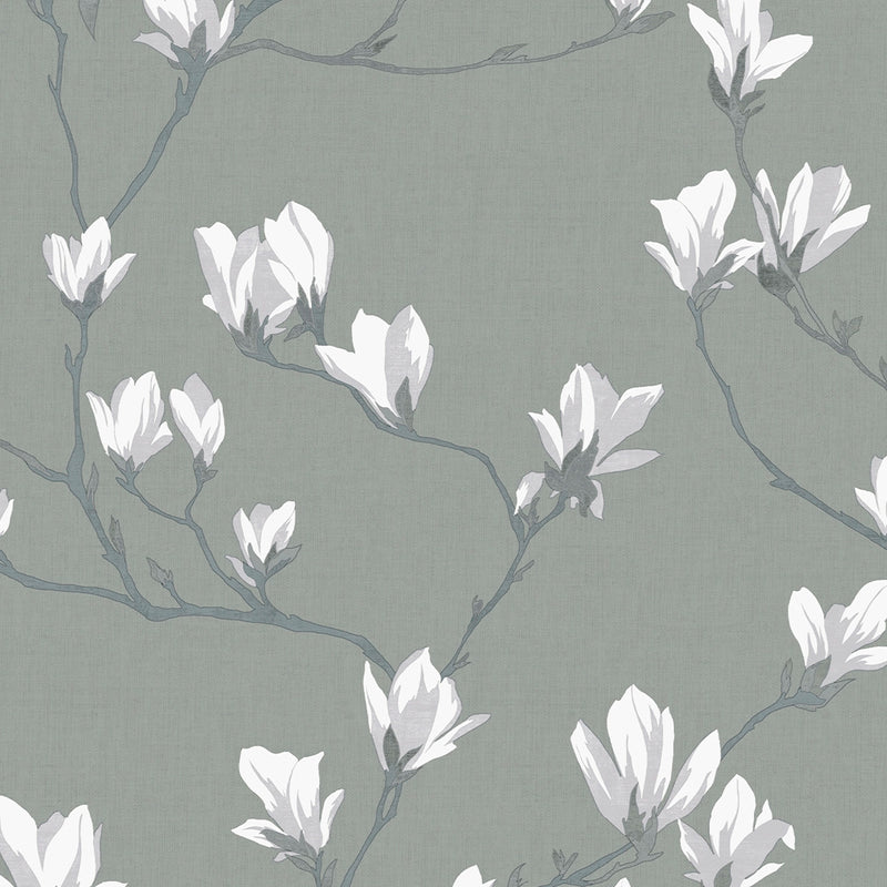 113354 Little Magnolia Slate Wallpaper by Laura Ashley