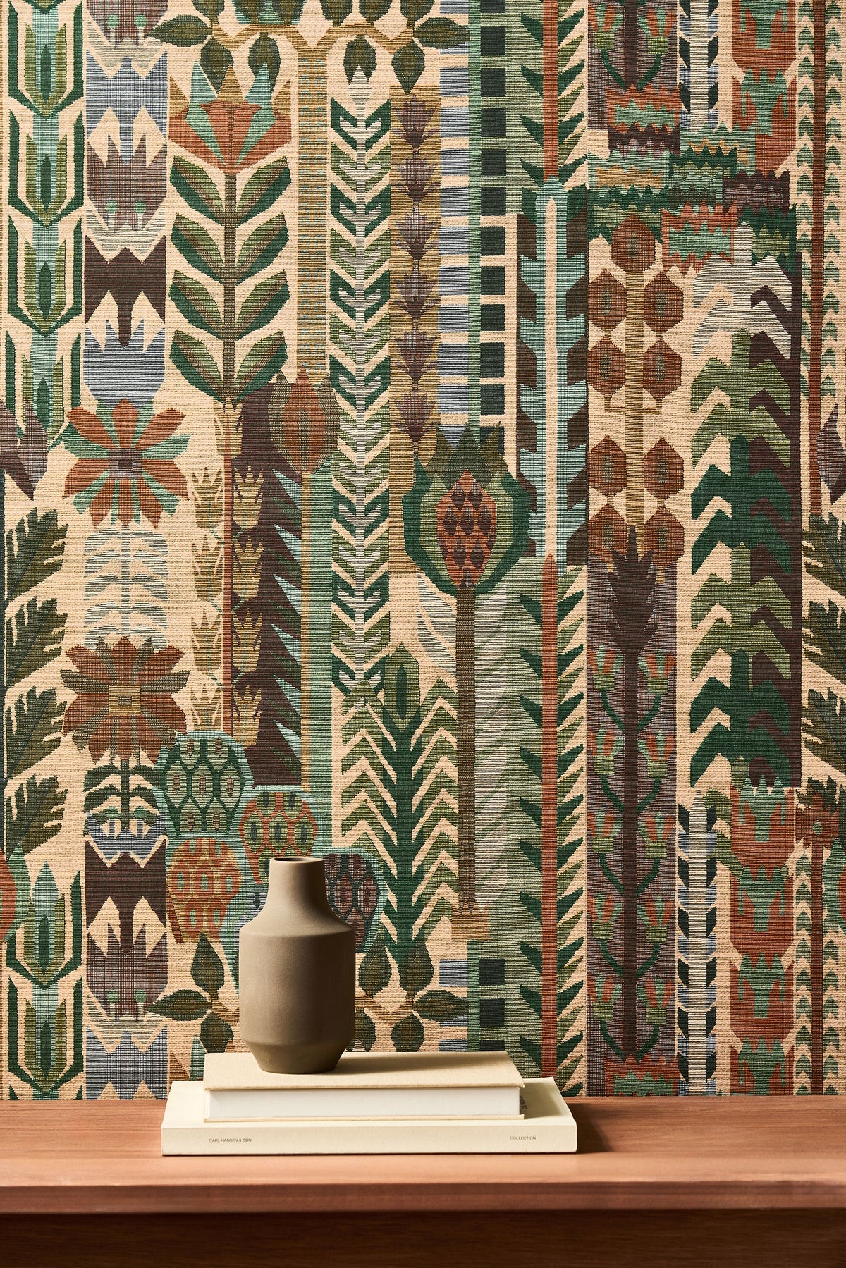 Kuparr Evergreen/Terracotta Zamora Wallpaper by Harlequin