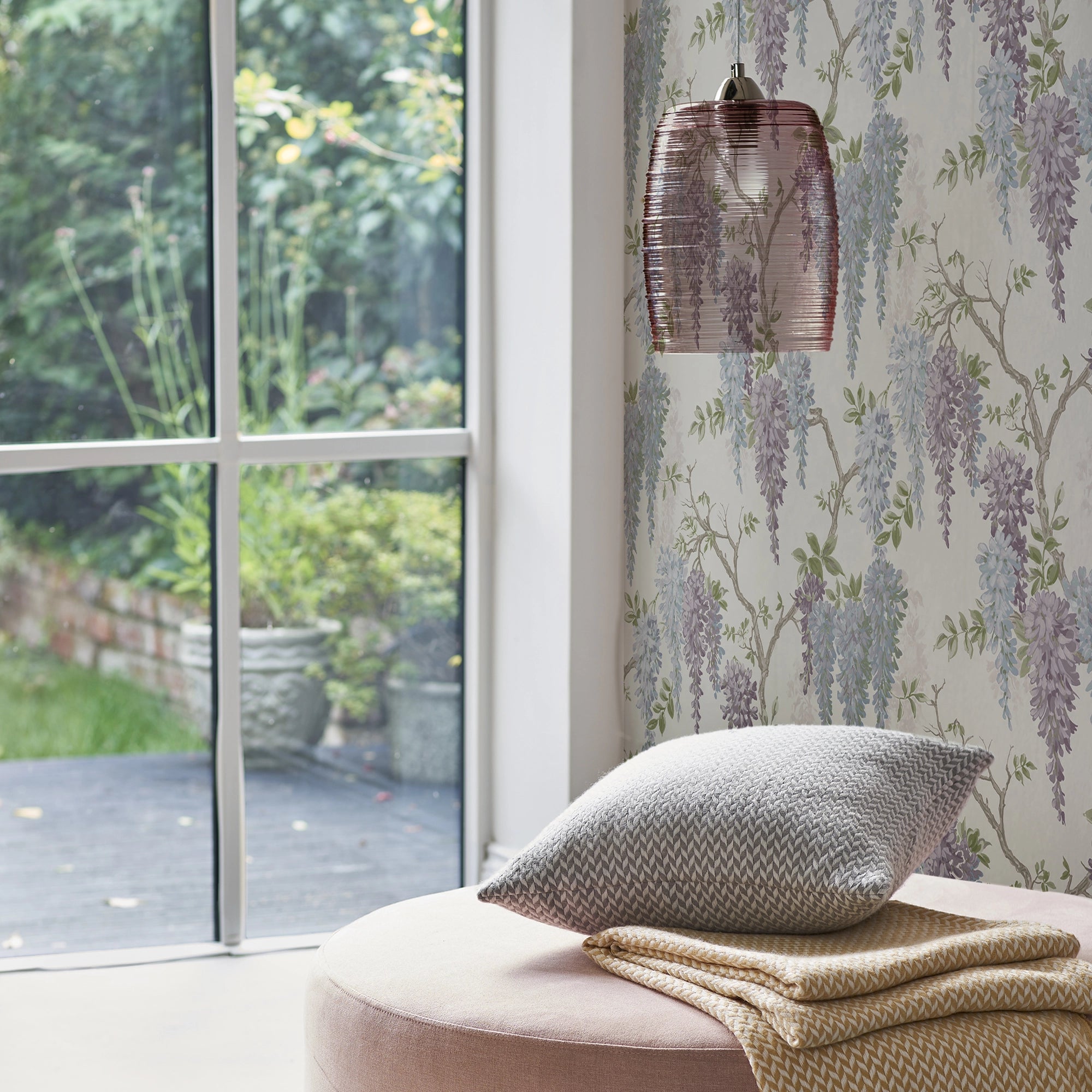 113356 Wisteria Garden Pale Iris Wallpaper by Laura Ashley