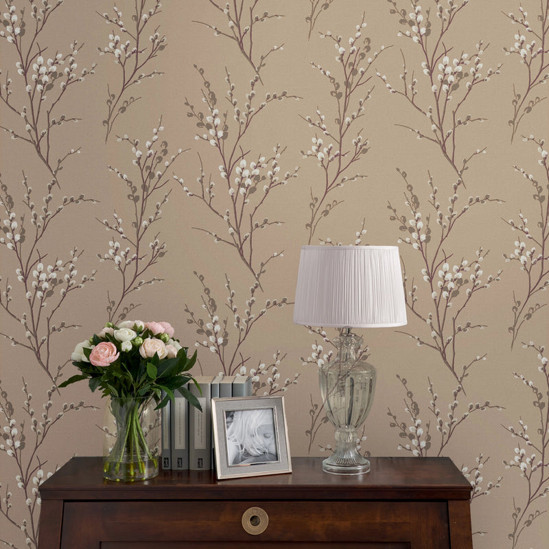 113358 Pussy Willow Natural Wallpaper by Laura Ashley