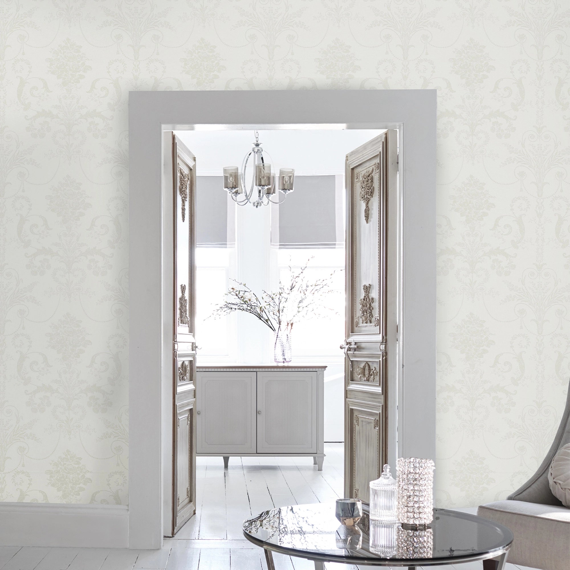 113382 Josette White Wallpaper by Laura Ashley