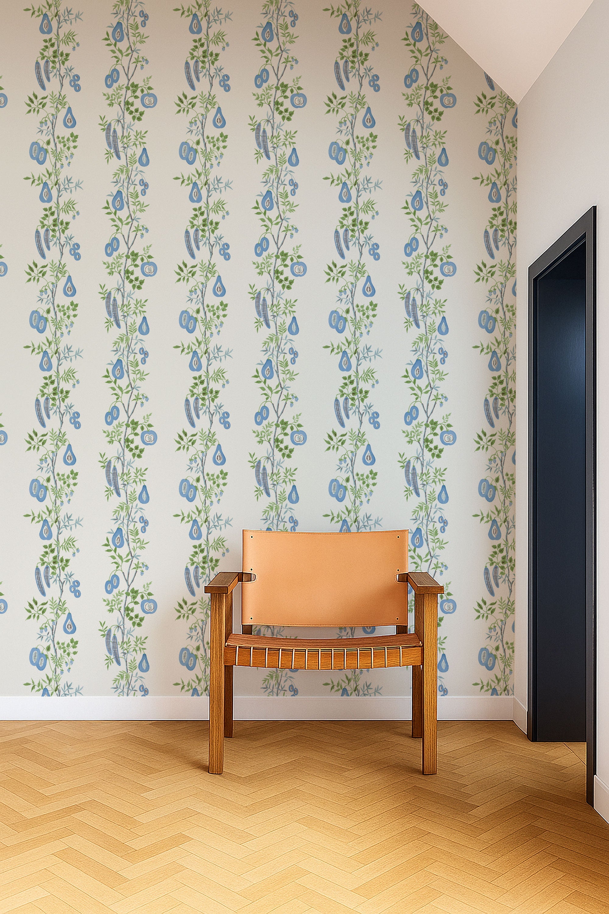 NPOP113383 On The VIne Cornflower/Kelly Green Wallpaper by Scion
