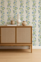 NPOP113383 On The VIne Cornflower/Kelly Green Wallpaper by Scion