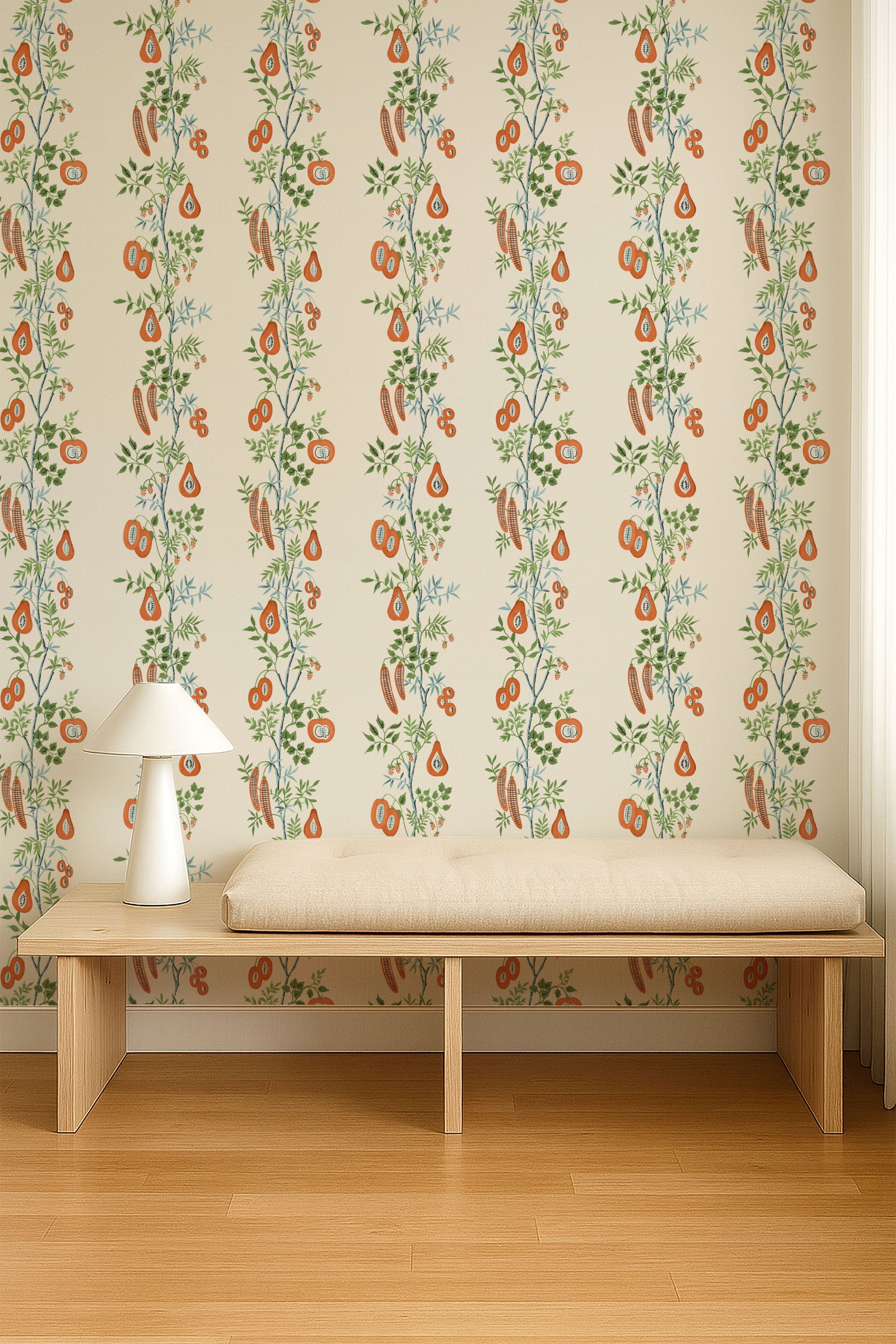 NPOP113384 On The VIne Tangerine/Kelly Green Wallpaper by Scion