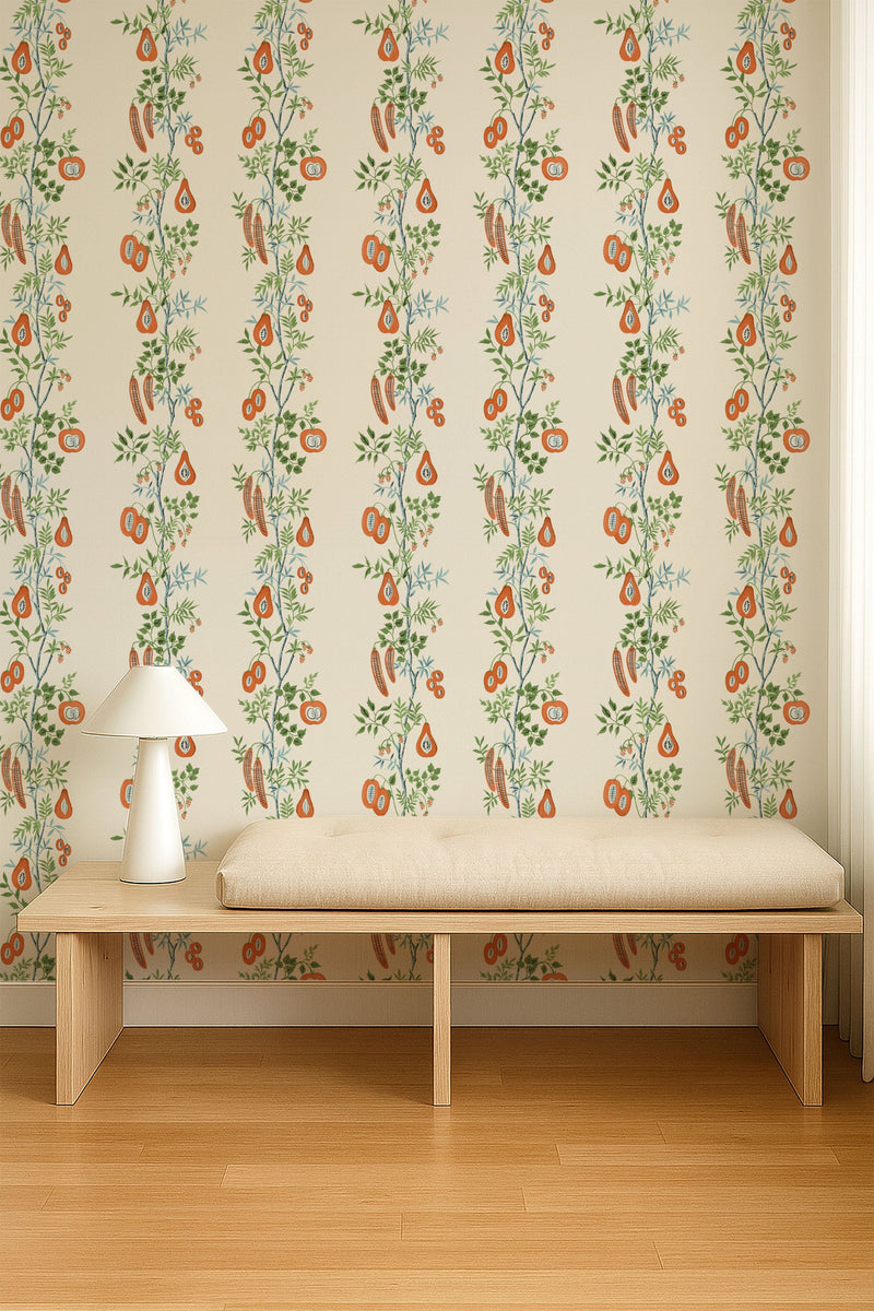 NPOP113384 On The VIne Tangerine/Kelly Green Wallpaper by Scion