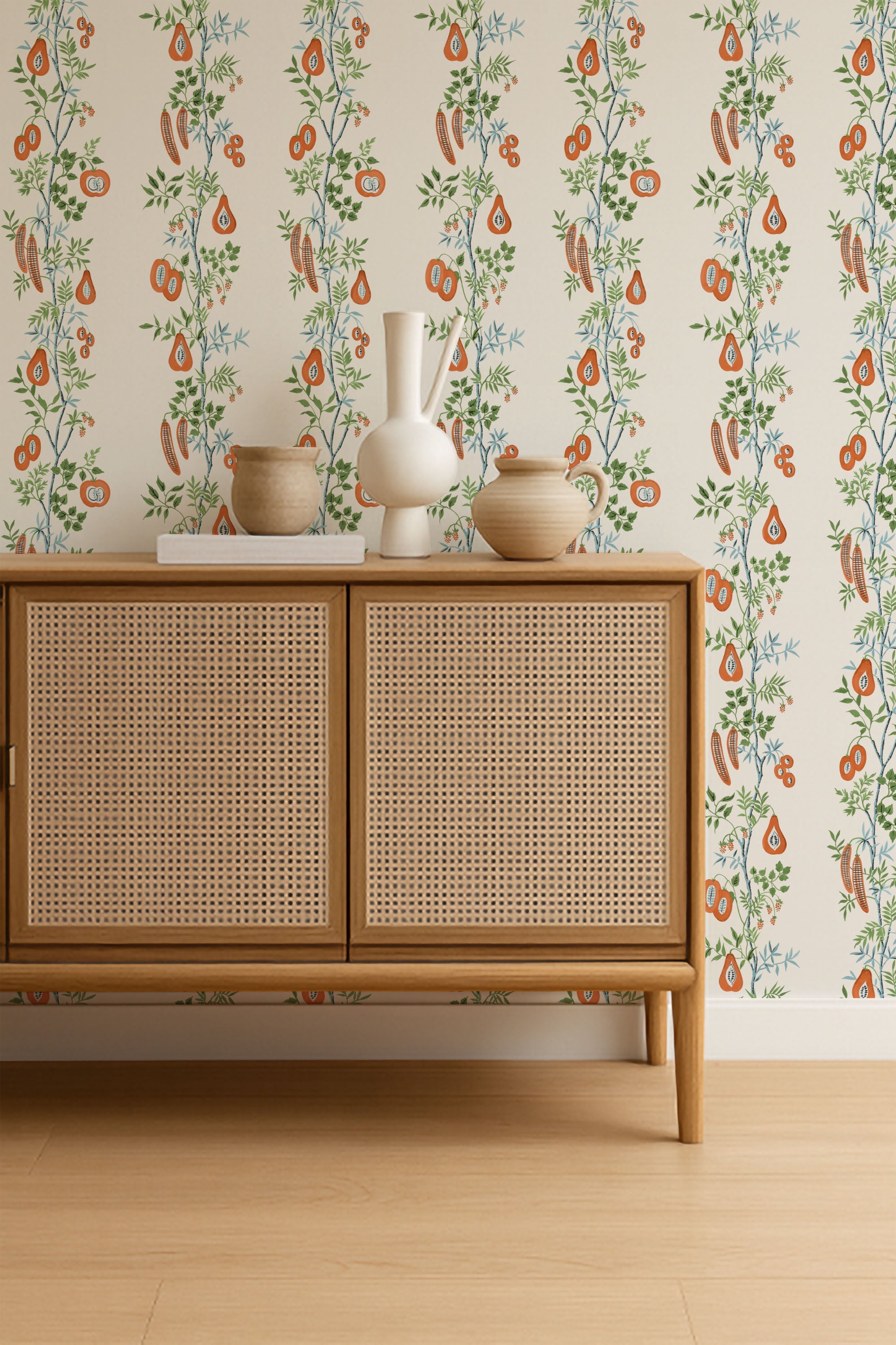 NPOP113384 On The VIne Tangerine/Kelly Green Wallpaper by Scion