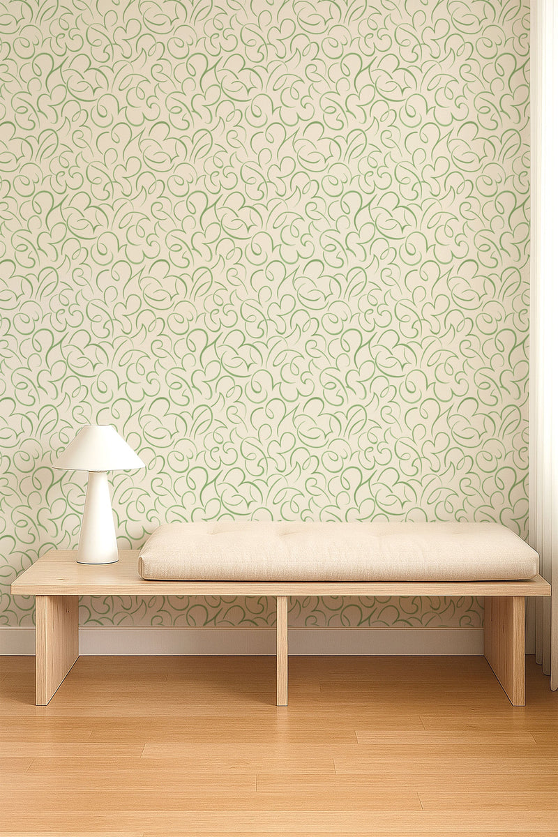 NPOP113388 Flo Swirl Pine Wallpaper by Scion