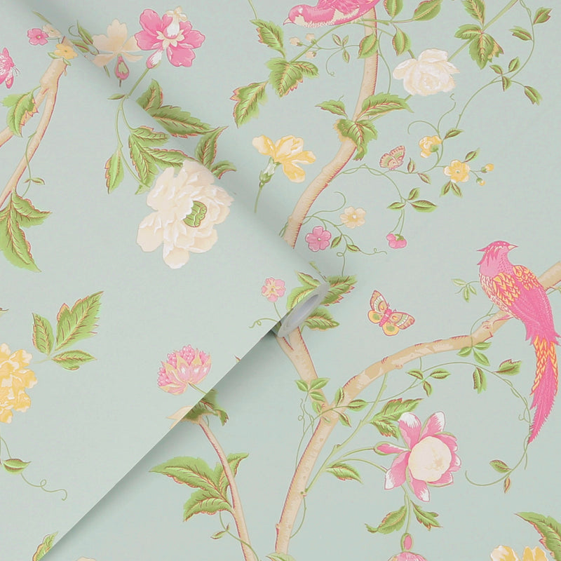 113392 Summer Palace Duck Egg Wallpaper by Laura Ashley