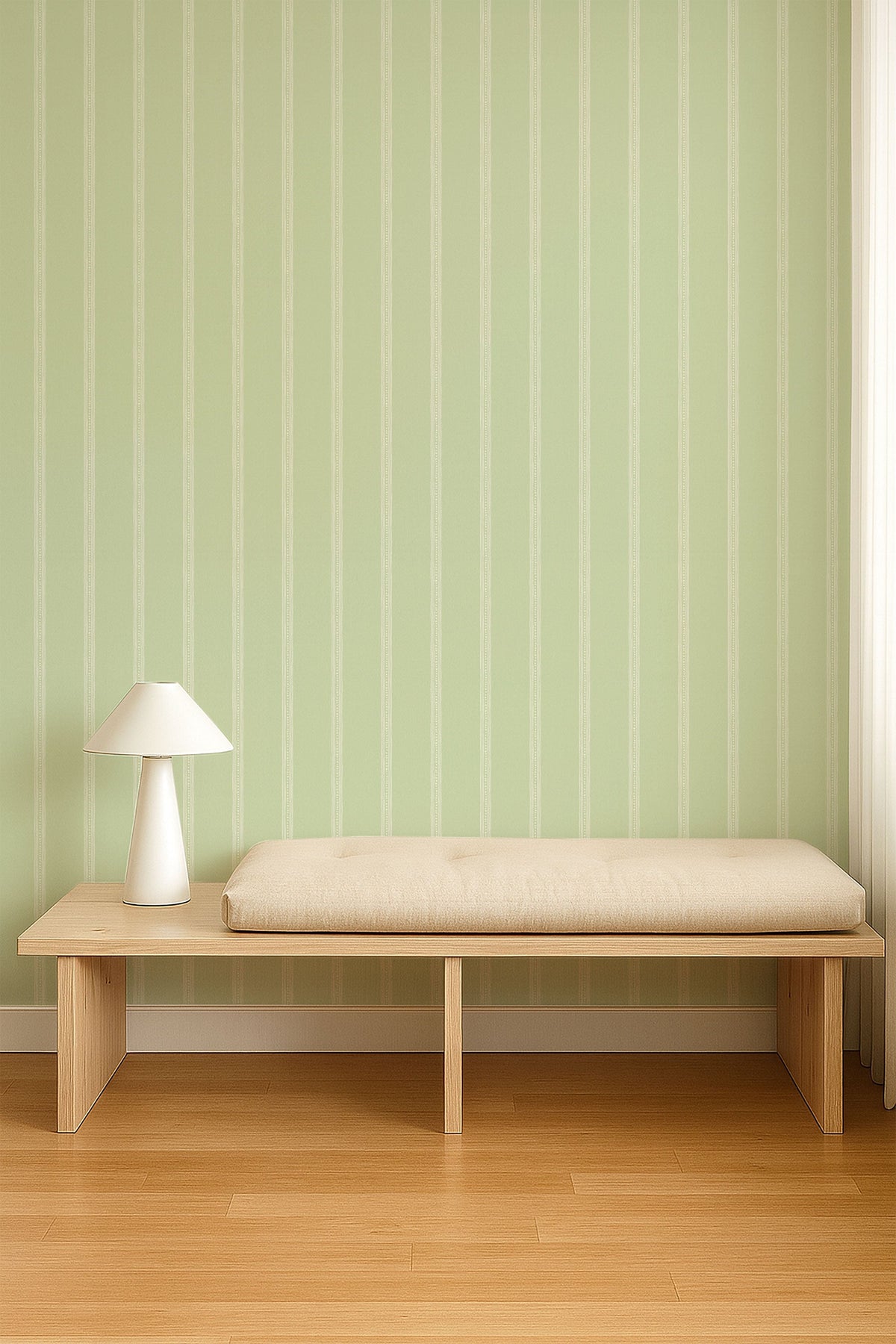Harvest Stripe Pea Green Pomona Wallpaper by Scion