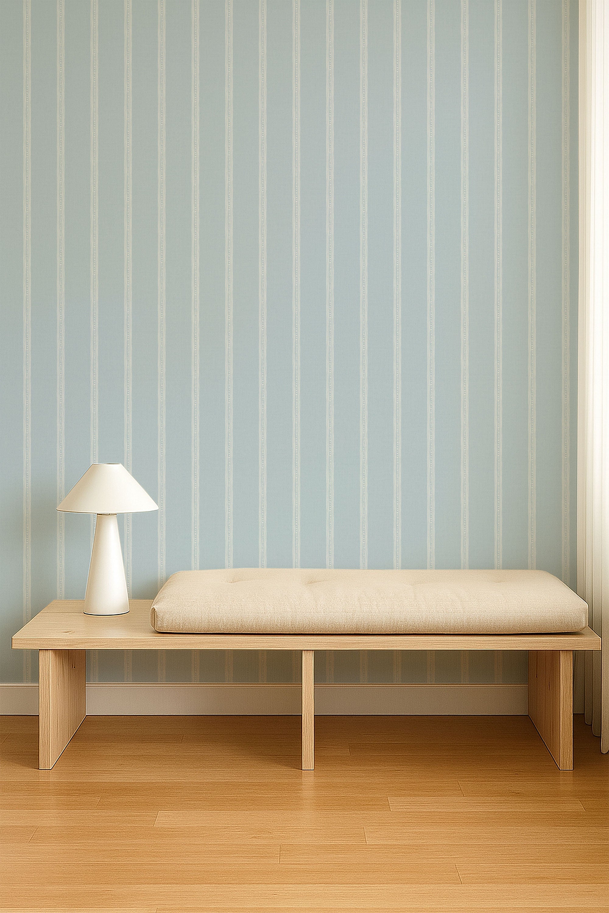 NPOP113398 Harvest Stripe Cornflower Wallpaper by Scion