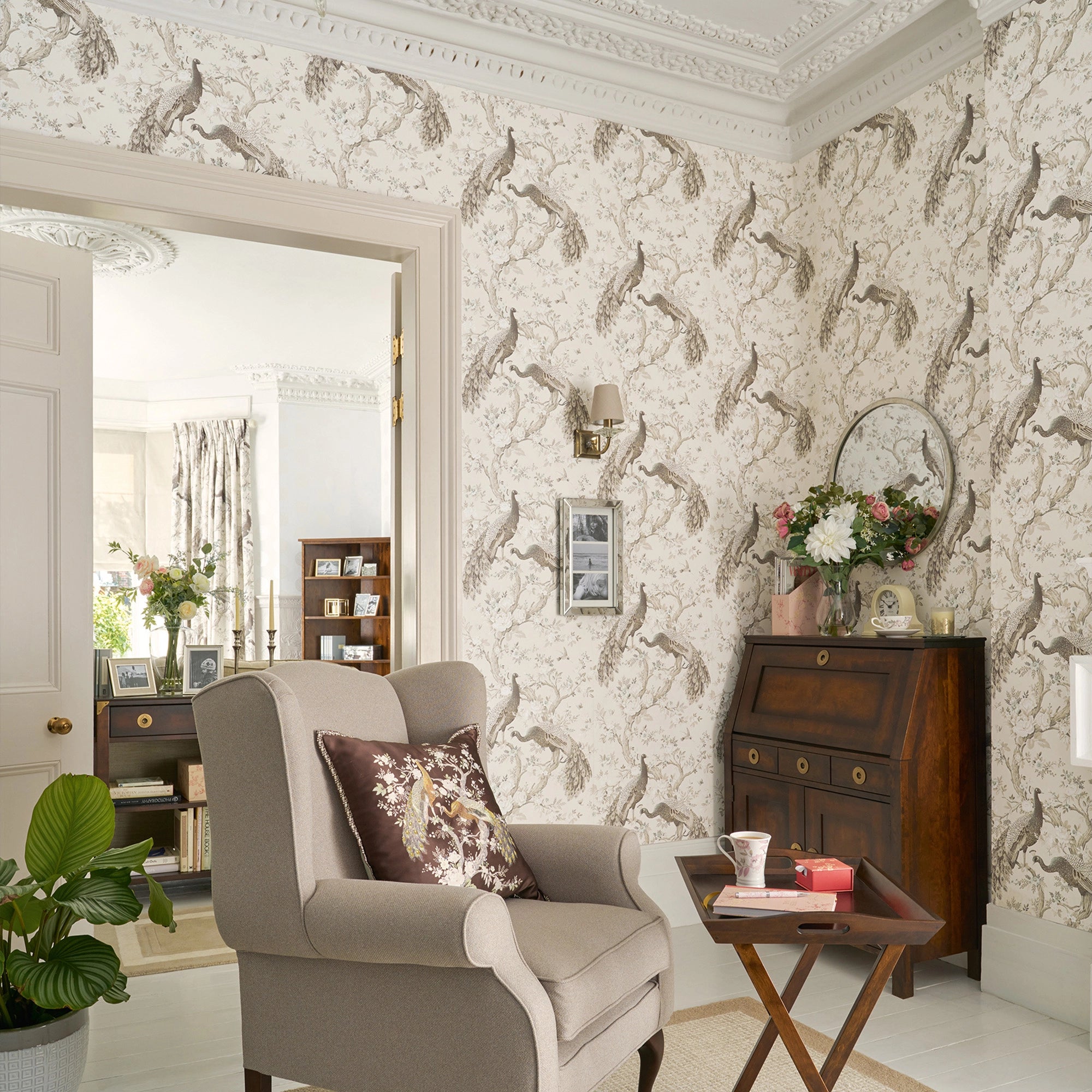 113399 Belvedere Soft Truffle Wallpaper by Laura Ashley