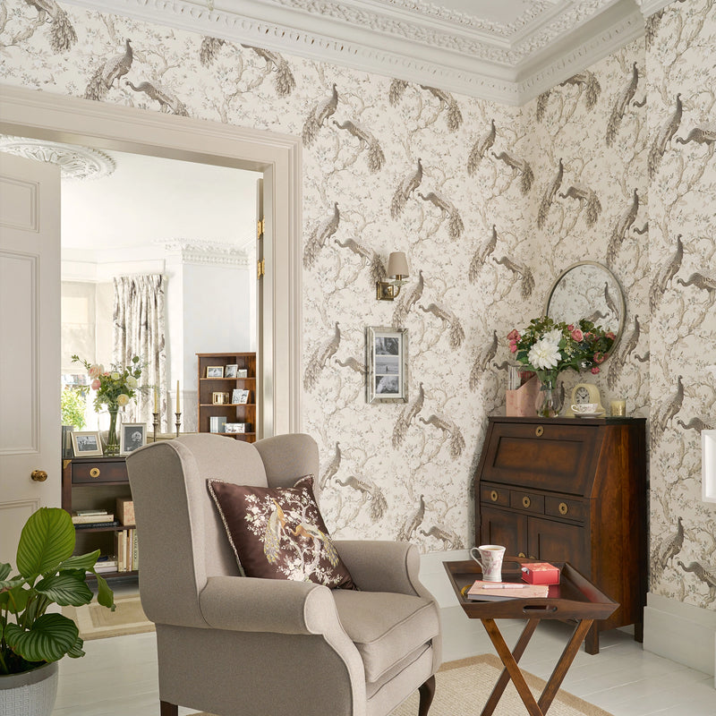 113399 Belvedere Soft Truffle Wallpaper by Laura Ashley