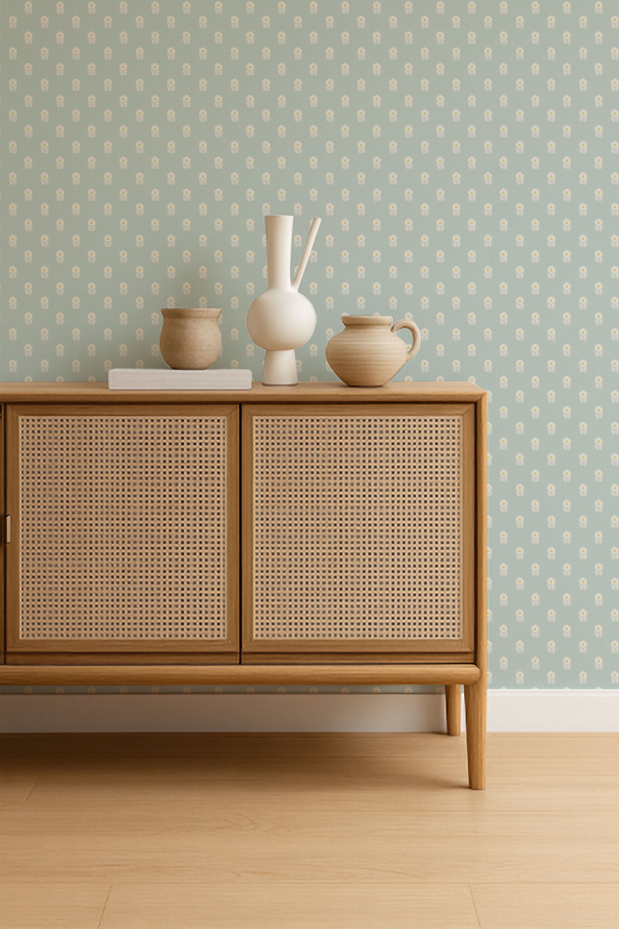 NPOP113409 Ditsy Daisy Powder Blue Wallpaper by Scion