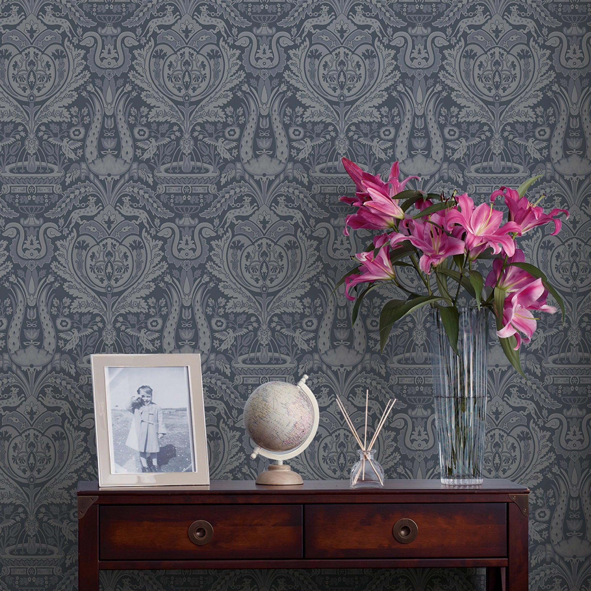 113409 Heraldic Damask Wallpaper by Laura Ashley