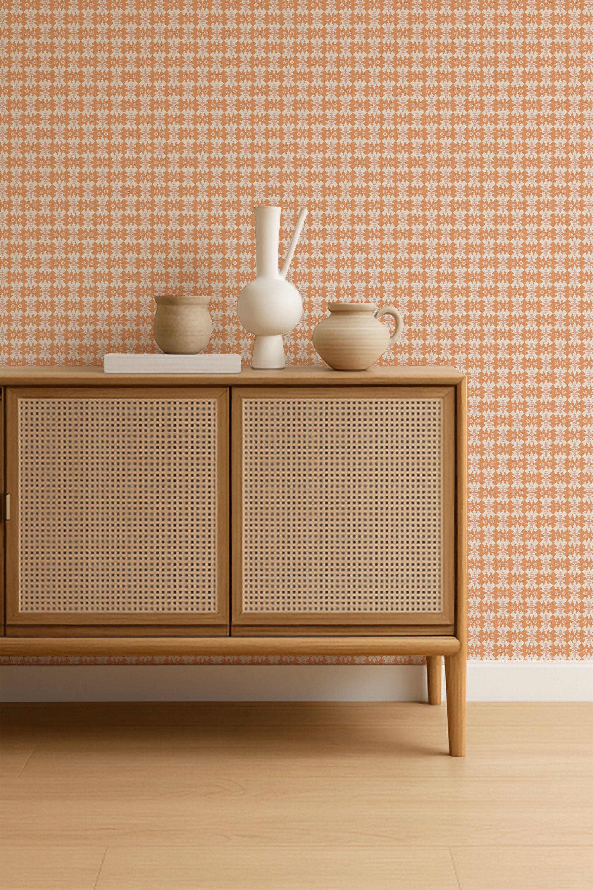 NPOP113411 Owl & Butterfly Tangerine/Blush Wallpaper by Scion