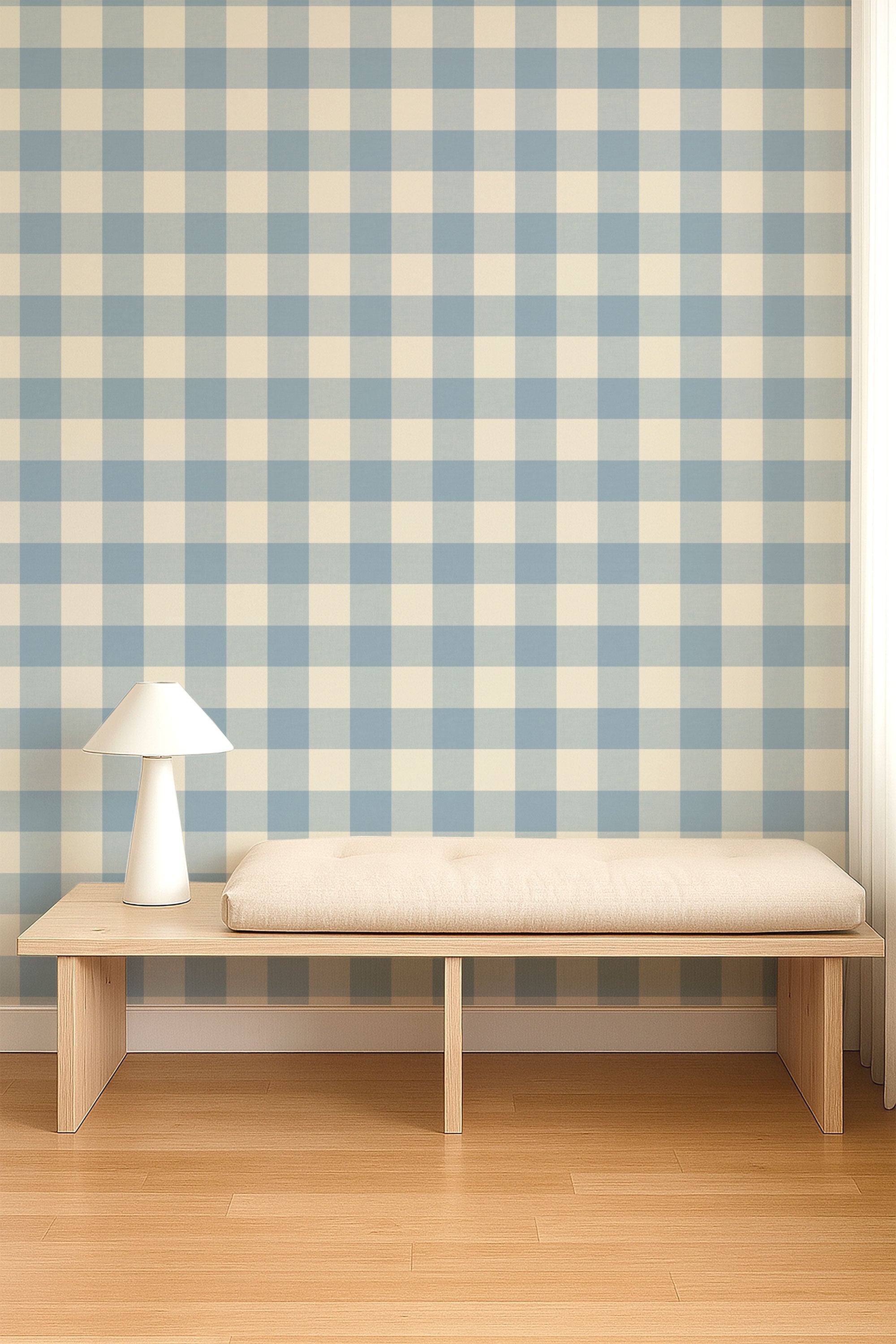 NPOP113416 Central Check Cornflower Wallpaper by Scion