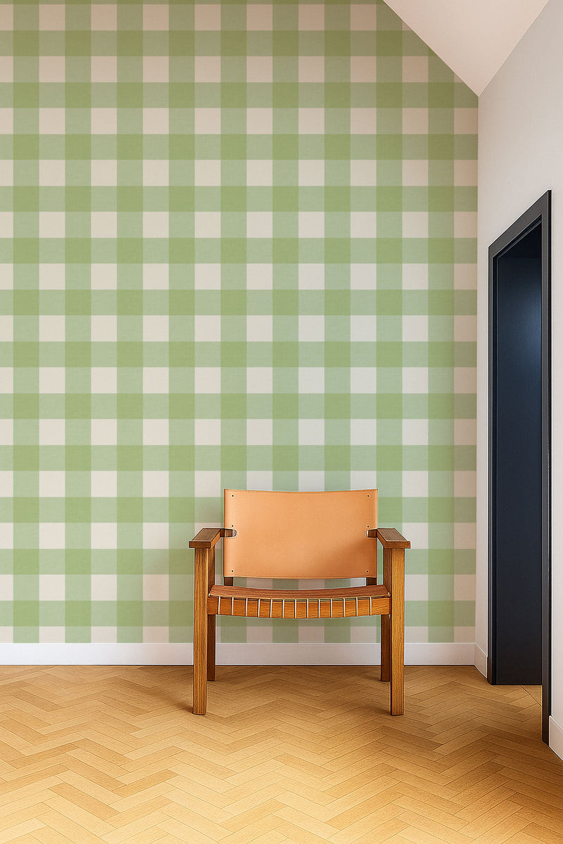 NPOP113417 Central Check Pea Green Wallpaper by Scion