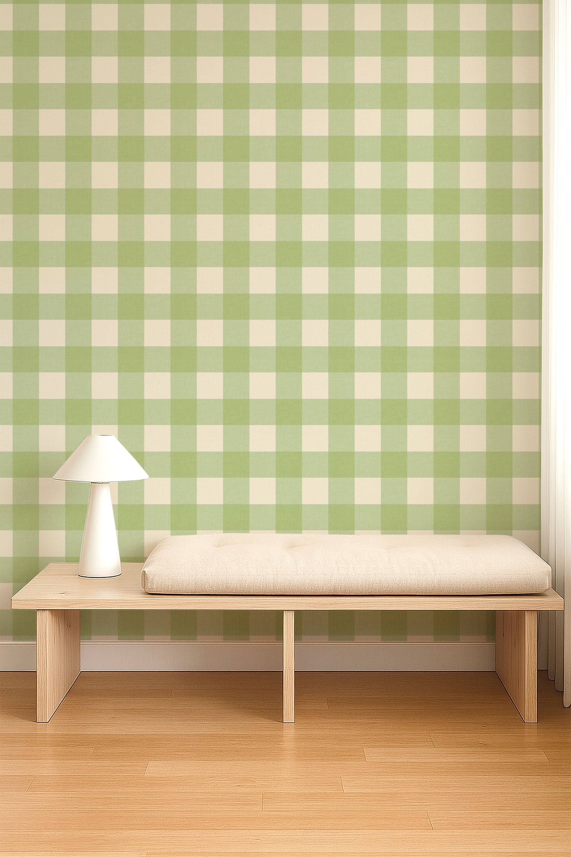 NPOP113417 Central Check Pea Green Wallpaper by Scion