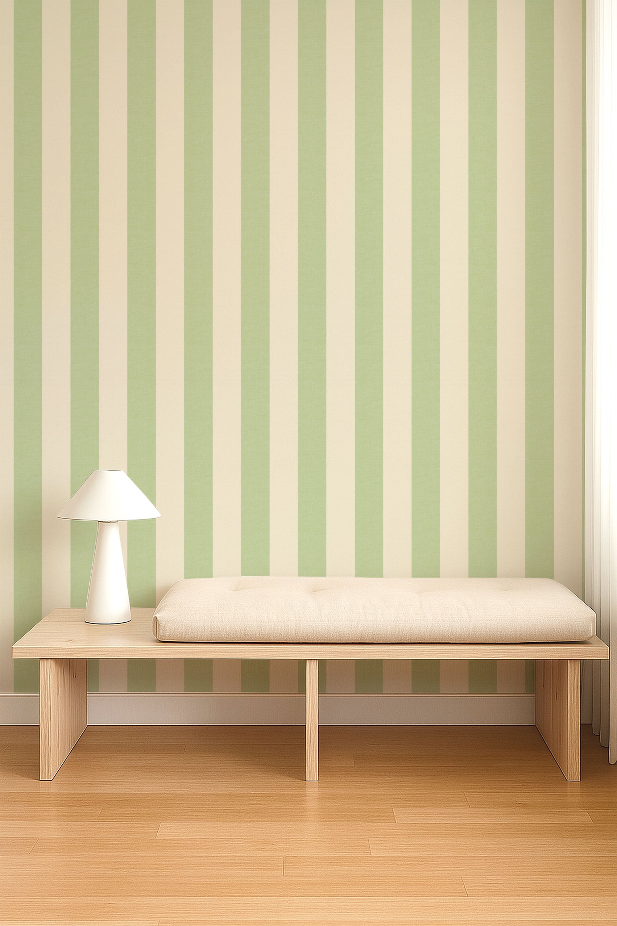 NPOP113421 Central Stripe Pea Green Wallpaper by Scion