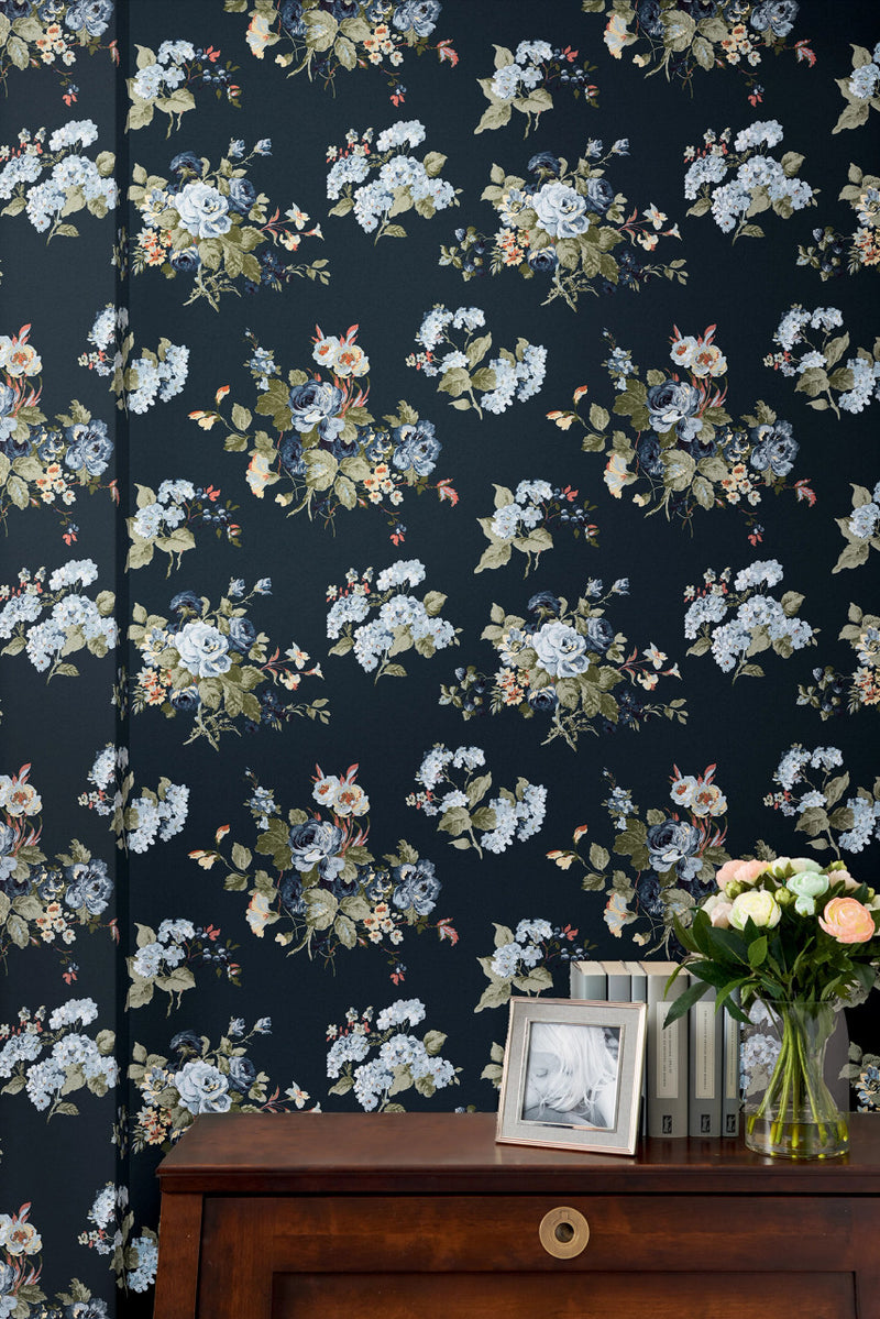 114898 Rosemore Midnight Seaspray Wallpaper by Laura Ashley