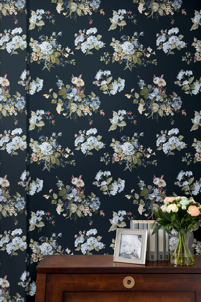 114898 Rosemore Midnight Seaspray Wallpaper by Laura Ashley