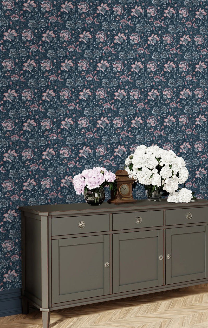 114908 Portia Dark Seaspray Wallpaper by Laura Ashley