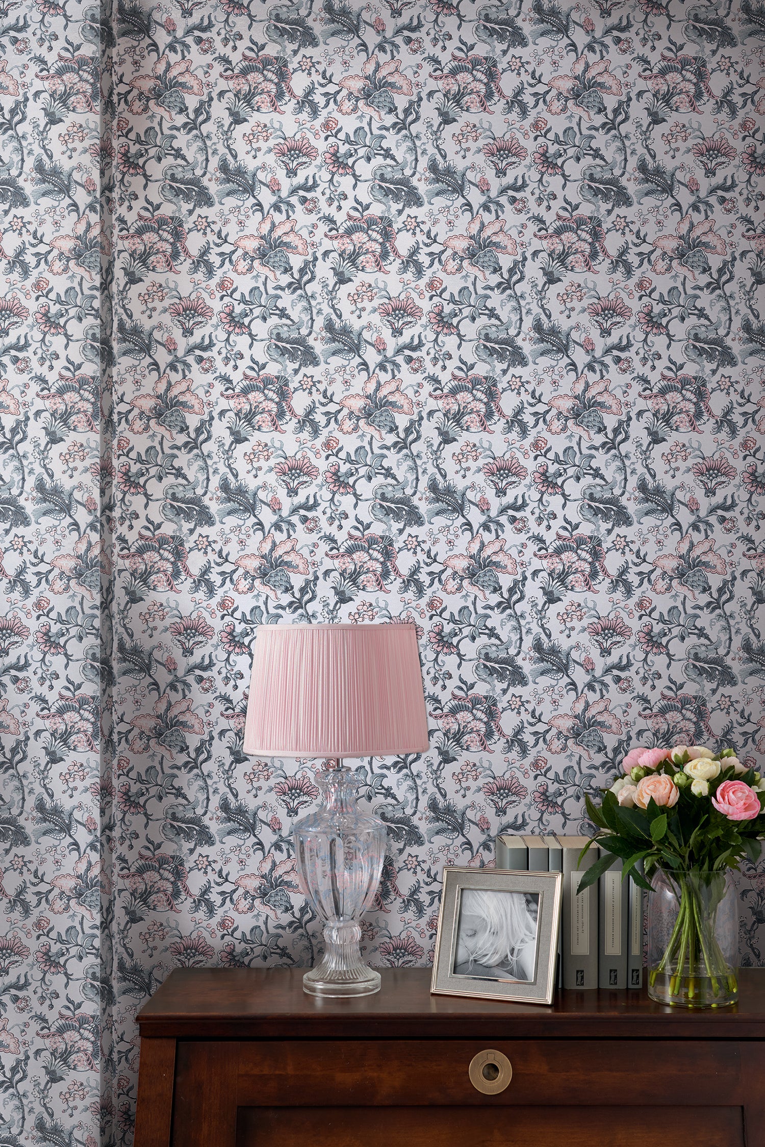 114909 Portia Pale Slate Wallpaper by Laura Ashley