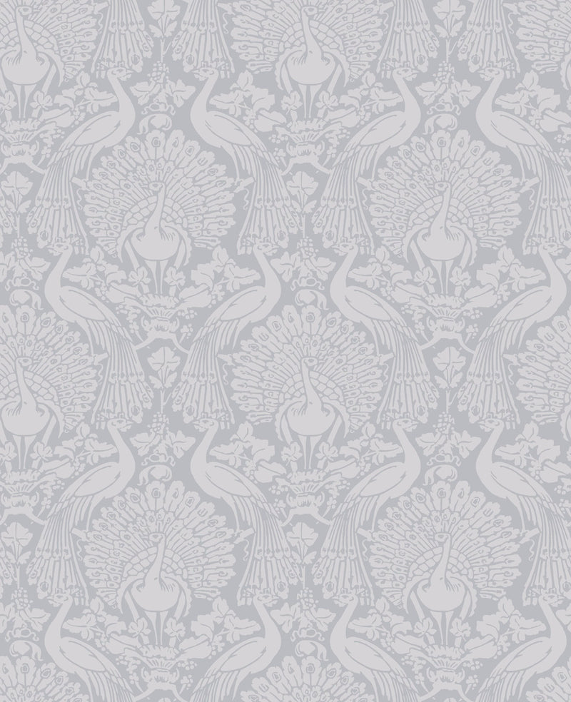 114911 Peacock Damask Pale Slate Wallpaper by Laura Ashley