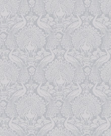 114911 Peacock Damask Pale Slate Wallpaper by Laura Ashley