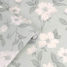 114917 Fleurir Smoke Green Wallpaper by Laura Ashley