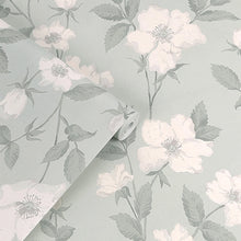 114917 Fleurir Smoke Green Wallpaper by Laura Ashley