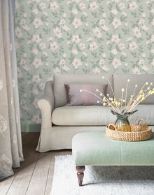 114917 Fleurir Smoke Green Wallpaper by Laura Ashley