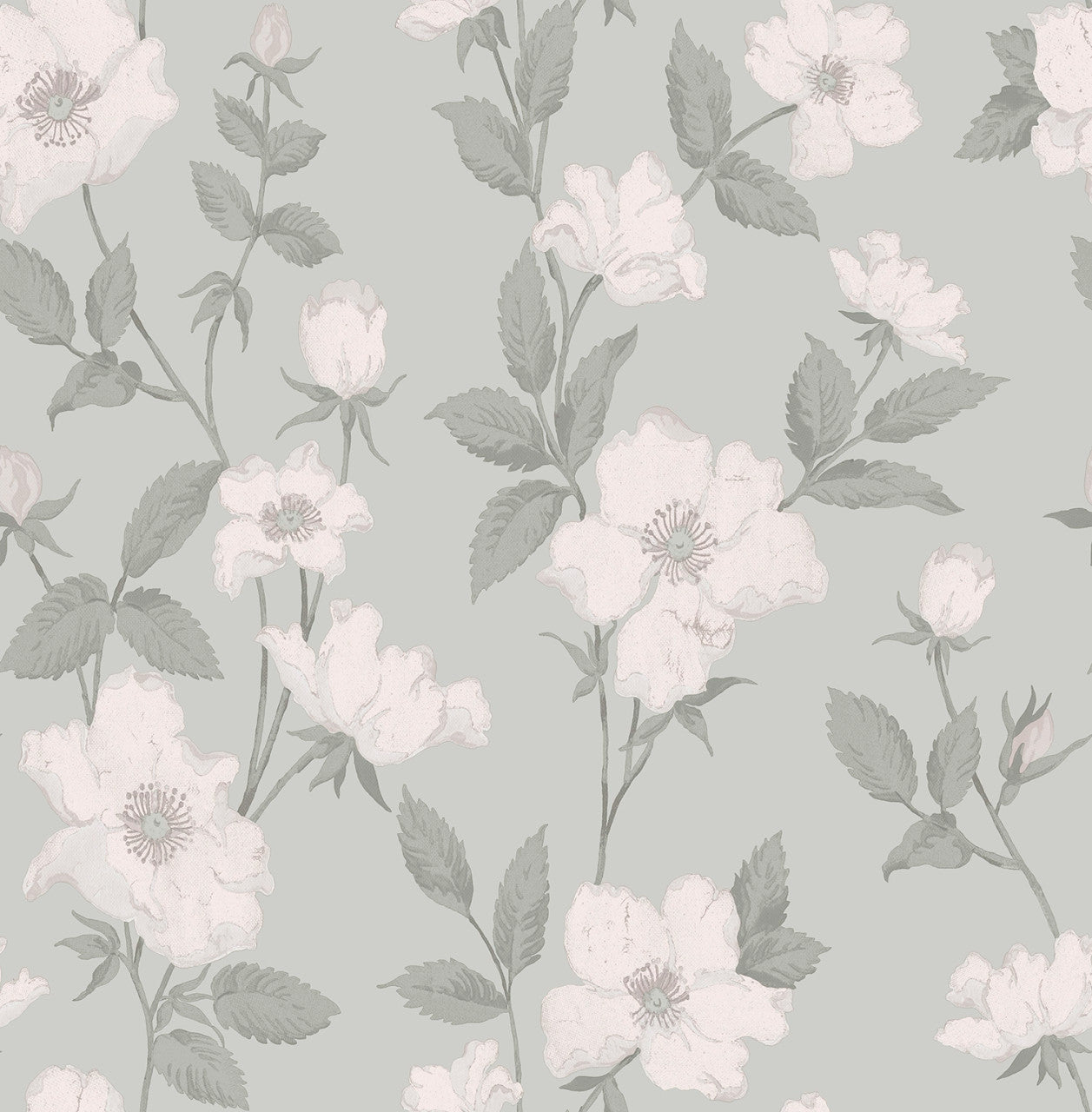 114917 Fleurir Smoke Green Wallpaper by Laura Ashley