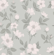 114917 Fleurir Smoke Green Wallpaper by Laura Ashley