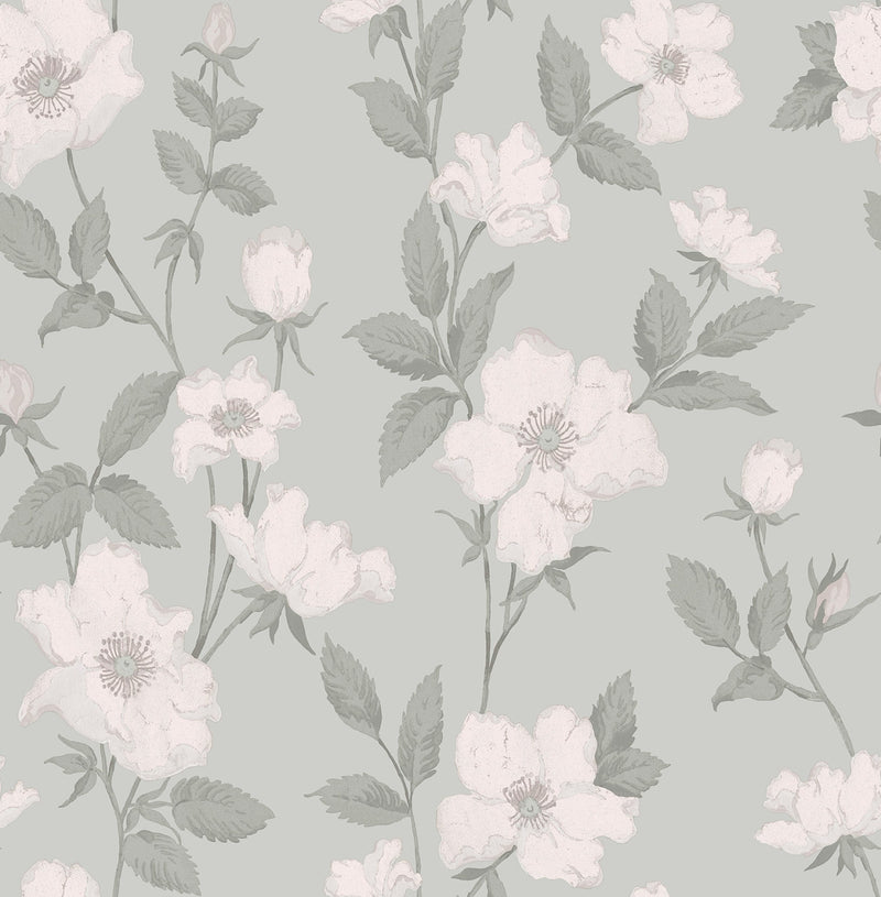 114917 Fleurir Smoke Green Wallpaper by Laura Ashley