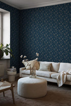 1177 Hip Rose Blue and Beige Wallpaper by Boråstapeter