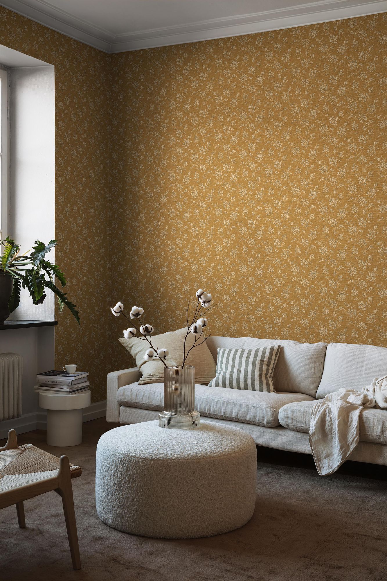 1178 Hip Rose Light Yellow and Beige Icons Wallpaper by Boråstapeter