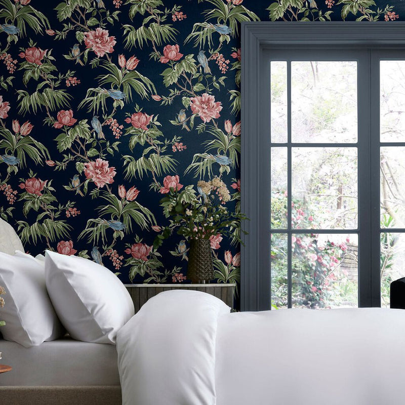 118256 Birds & Blooms Navy Wallpaper by Next