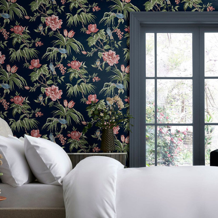 118256 Birds & Blooms Navy Wallpaper by Next