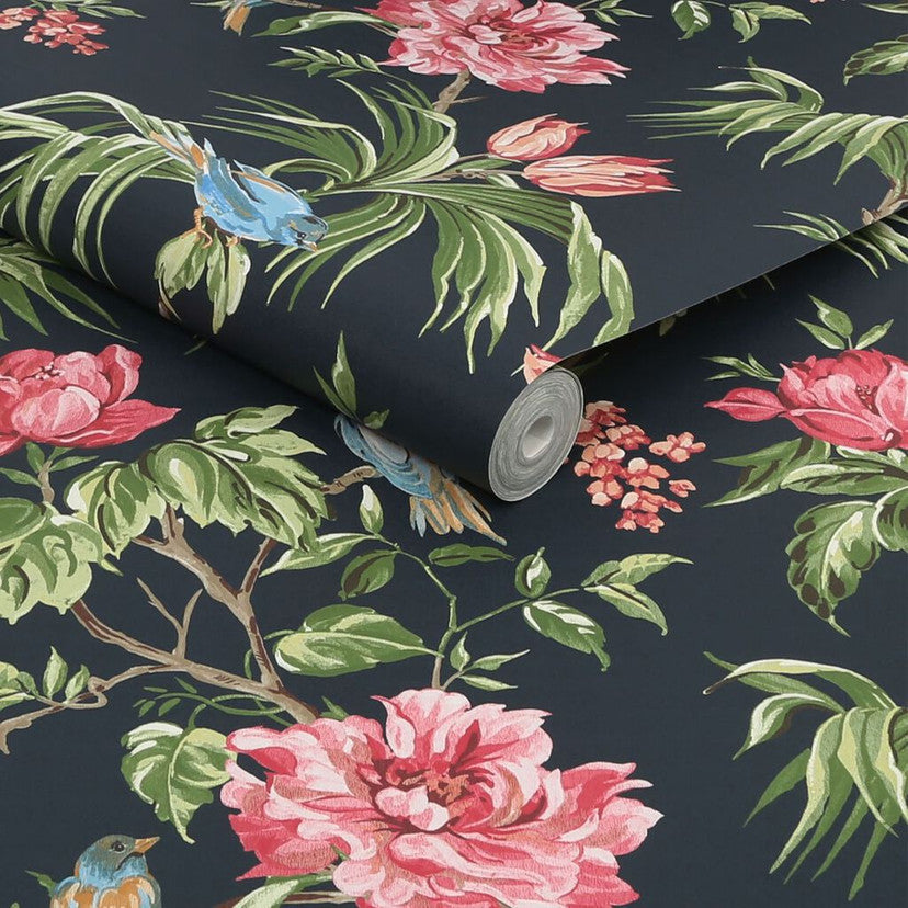 118256 Birds & Blooms Navy Wallpaper by Next