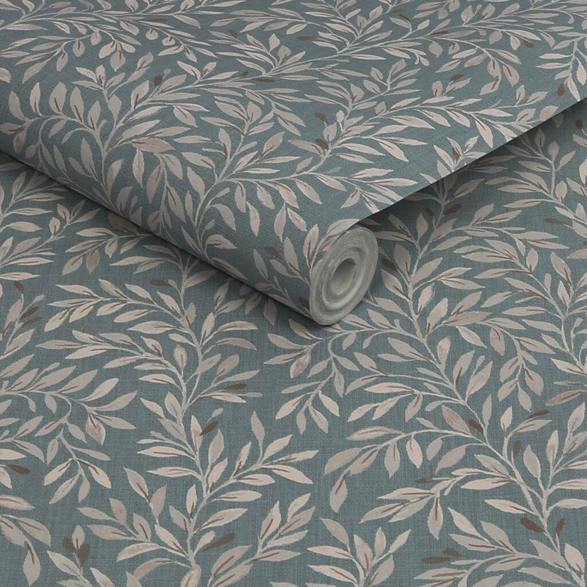 118262 Ditsy Leaf Duck Egg Wallpaper by Next