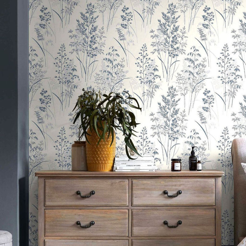 118265 Sprig Leaf Blue Wallpaper by Next